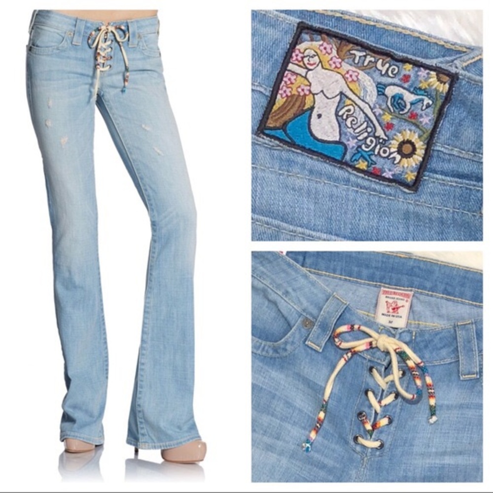 True Religion flared lace up jeans